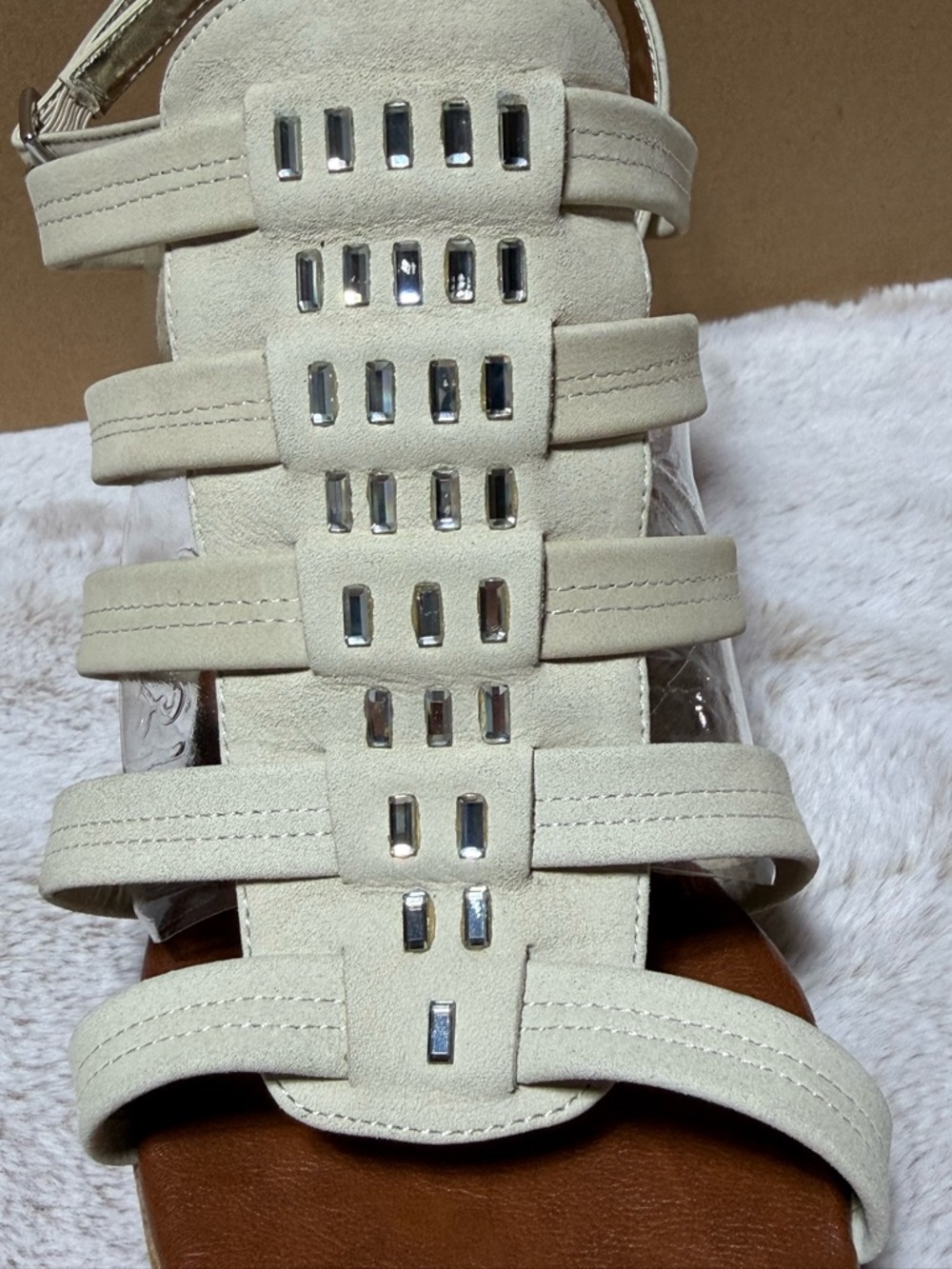 Women’s Matt Bernson Special Project Bejeweled Strappy Wedge Sandals in Nude 11W - Picture 4 of 9